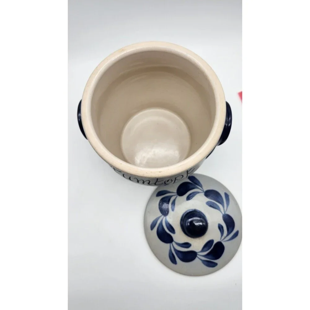 Lg Vintage Rumtopf Stoneware Salt Glazed Pottery Jar Crock & Lid 9” Cobalt Blue
